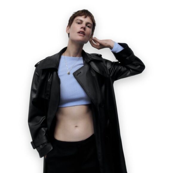 Zara Sky Blue Textured Long Sleeve Round Neck Crop Top US Medium - Picture 3 of 10